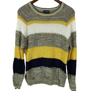 CENY High Low Open Knit Pullover Sweater Size Small Black/Yellow Stripe NWT